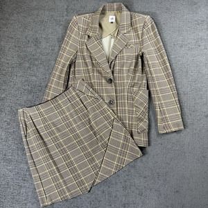 Cabi Pastime 2 Piece Suit‎ Blazer Skirt Set Women's Houndstooth 2 Button Sz 4 S